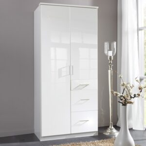 Armoire 2 portes 3 tiroirs blanc - AUBIN